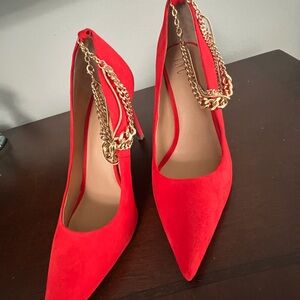 INC International Concepts Red Chain Detail Heels
